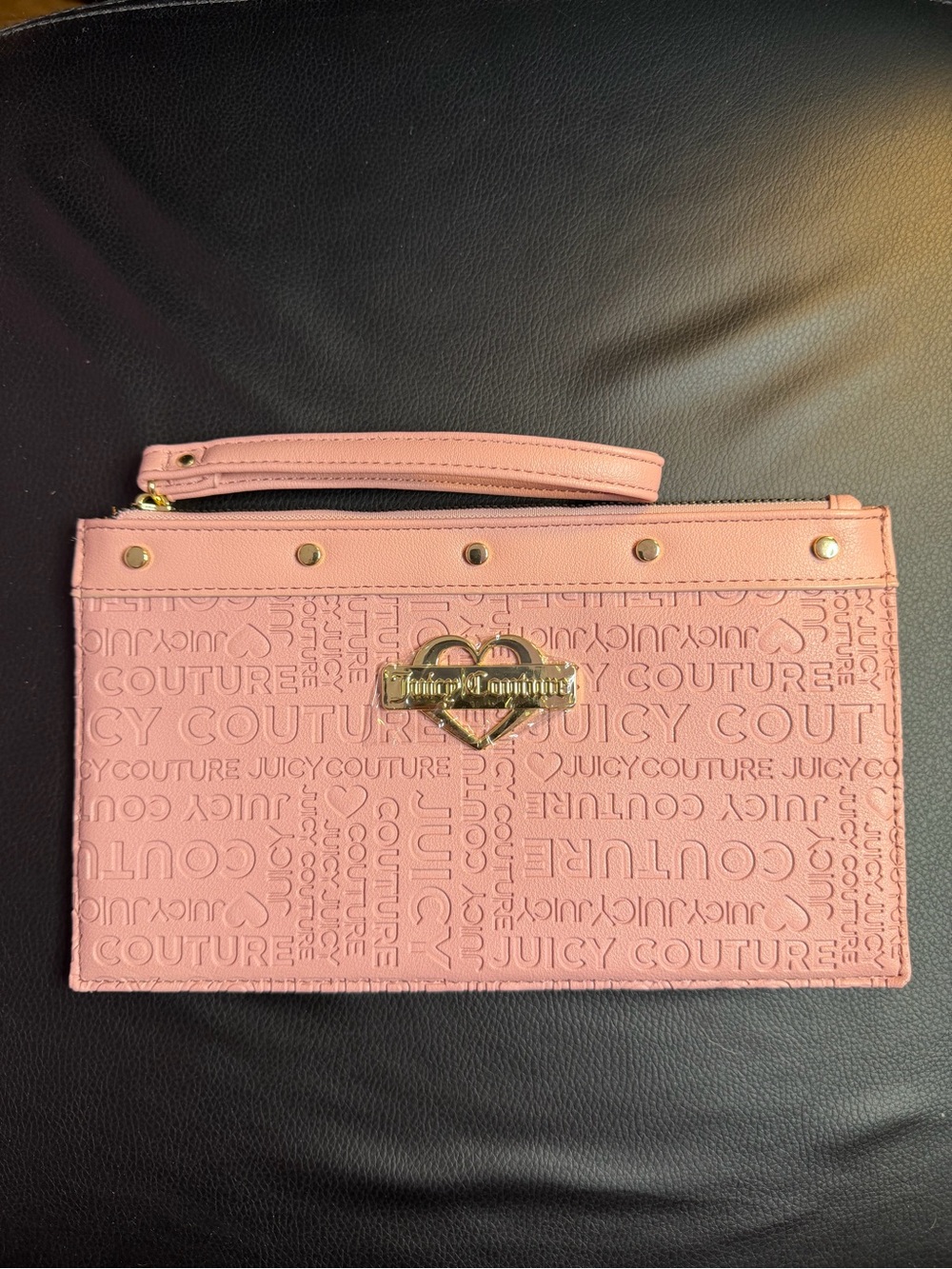 Juicy Couture Blush Pink Embossed Wristlet Clutch with Gold Hardware